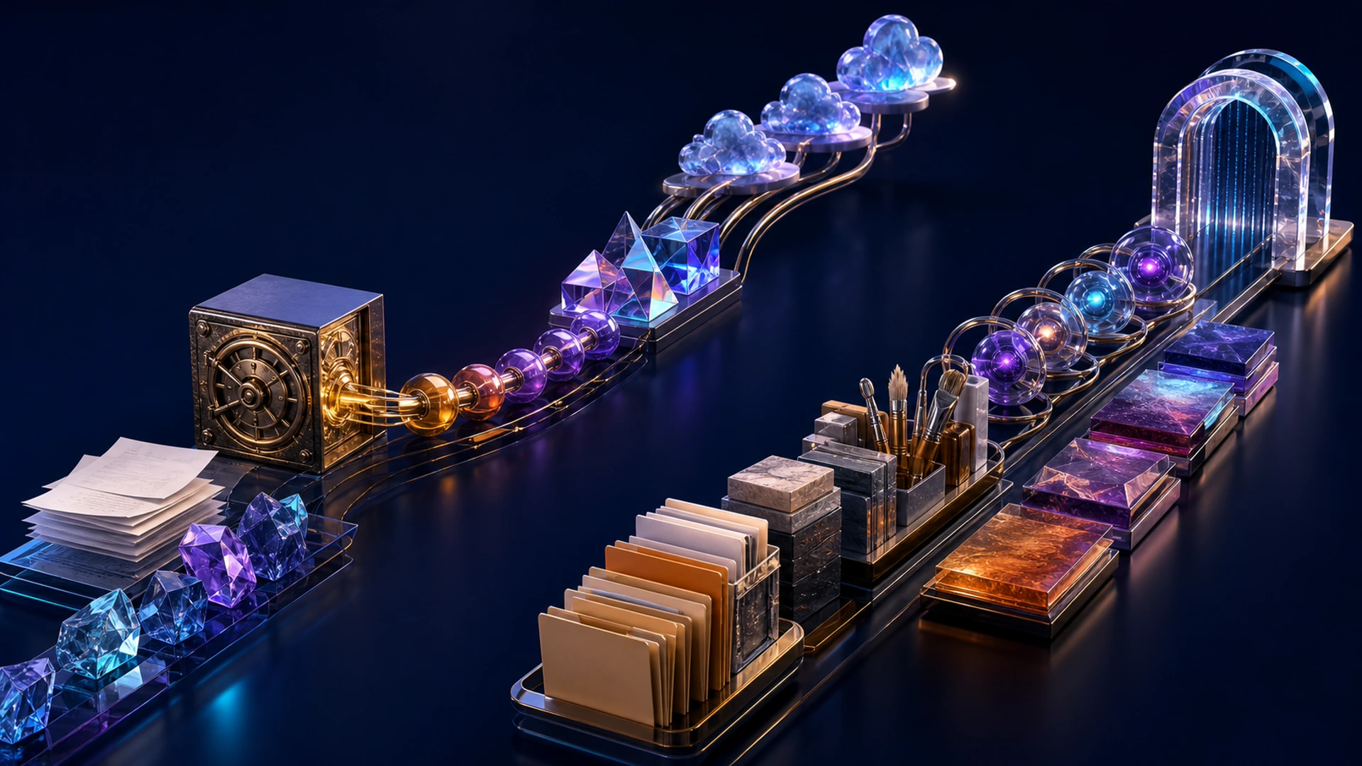 抽象工作流，展示 Dify 式构建与部署流程对比 MCPlato 式本地工作运营