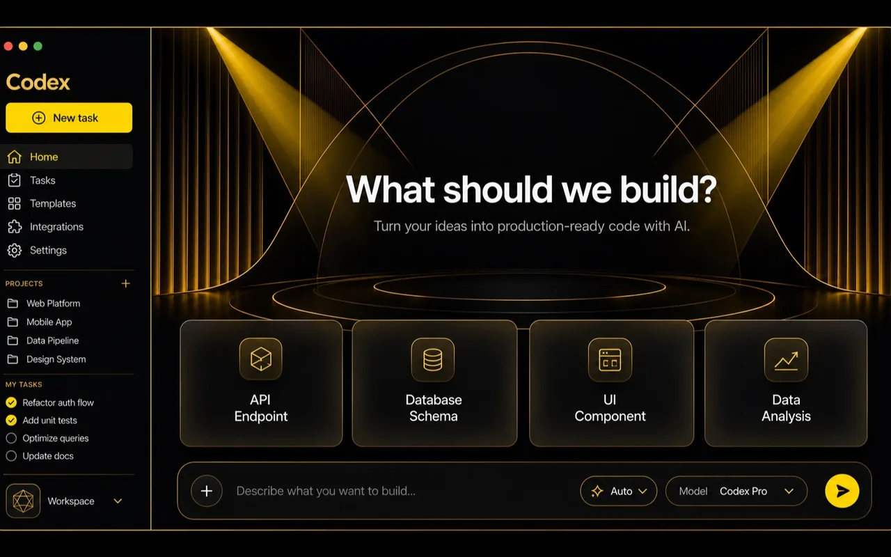 Stage Black Gold 皮肤在 Codex 桌面应用上的效果